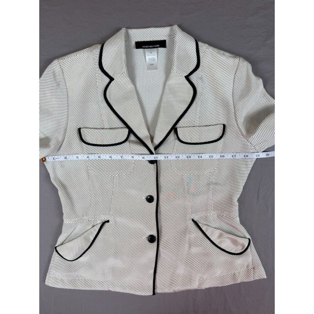 Vtg Jones New York 100% Silk Blazer Polka Dot Piping Women's 6